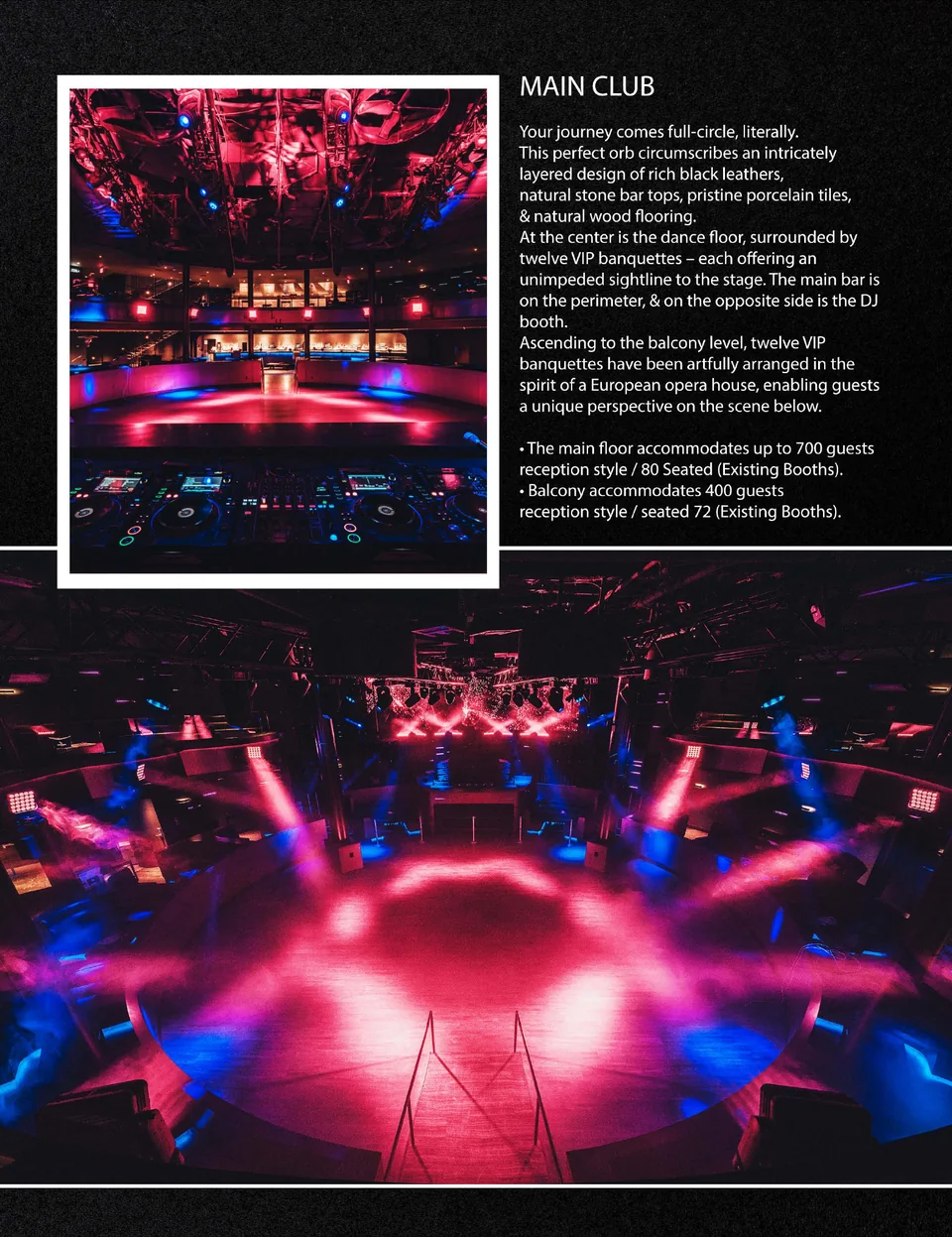 NOVA SD main club photography and capacity information