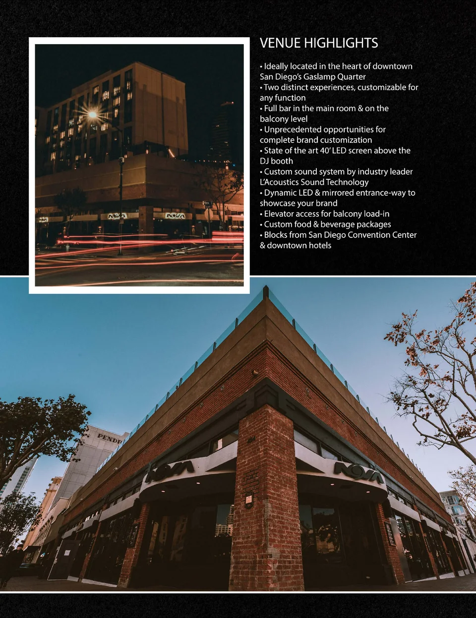NOVA SD location and venue highlights