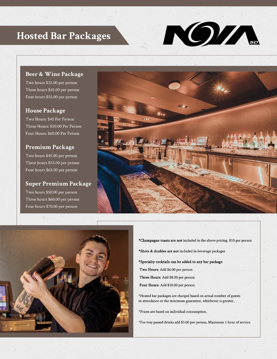 NOVA hosted bar packages