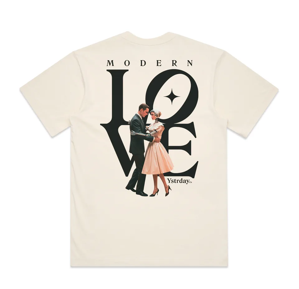YSTRDAY Modern Love tee in ecru, back print